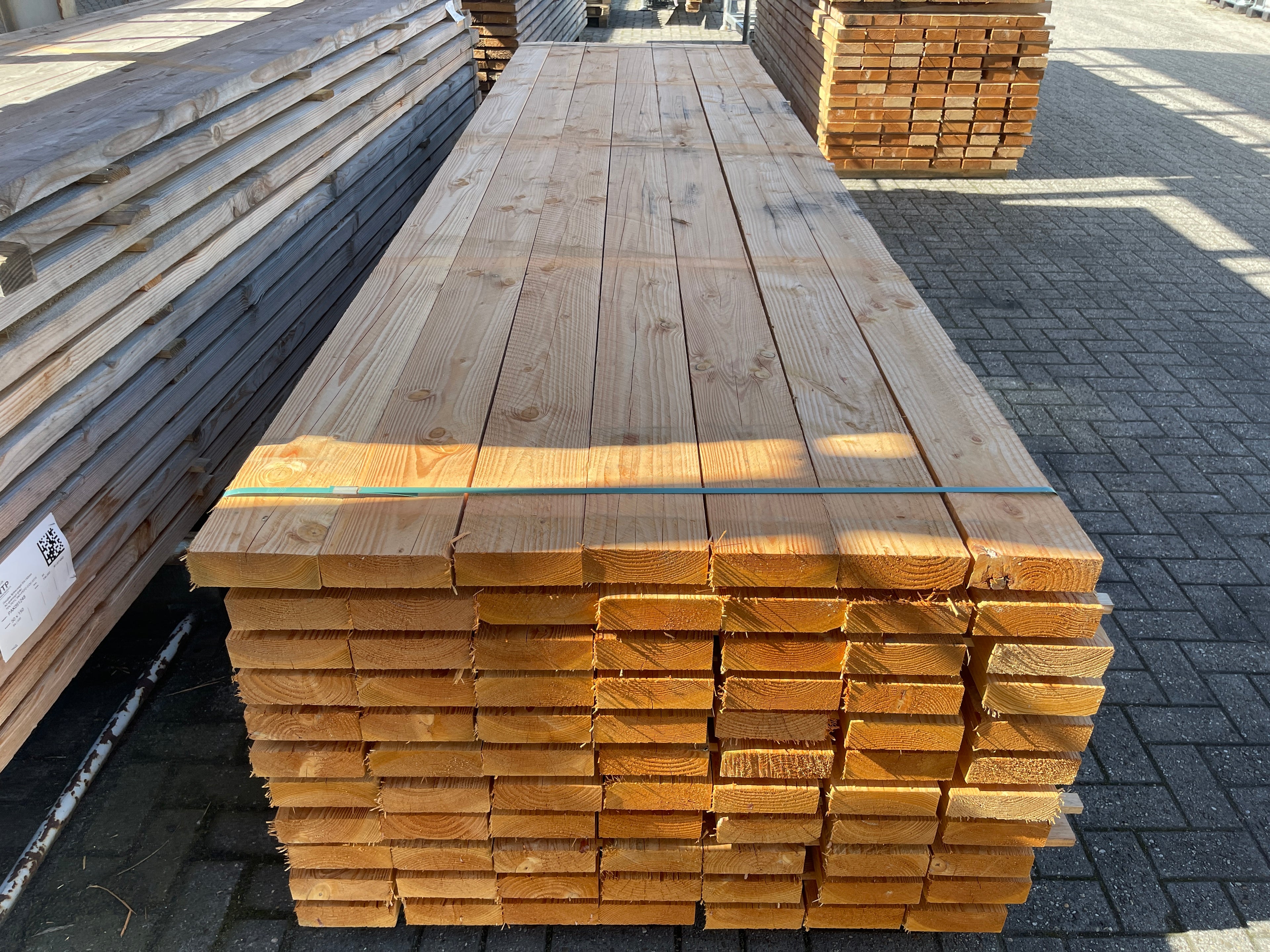 Douglas Balken Fijnbezaagd 50x150mm, Lengte 400cm, 77 stuks